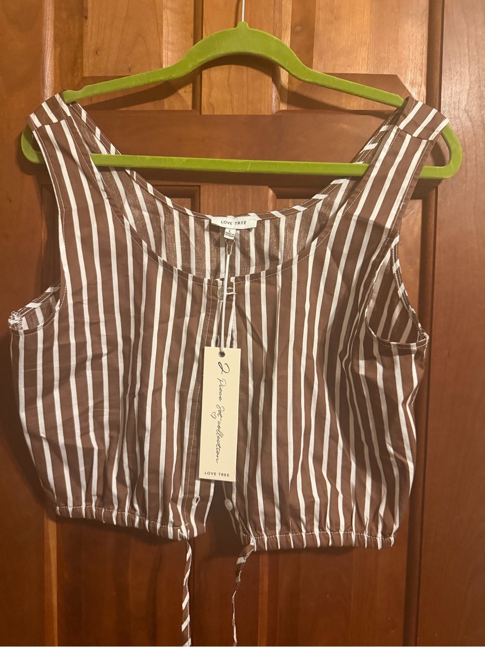 Love Tree Brown & White Striped Sleeveless Crop Top and Maxi Skirt Set
